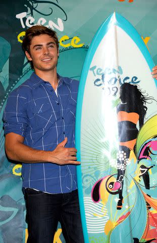 <p>Frazer Harrison/Getty</p> Zac Efron in 2009 premiering '17 Again'