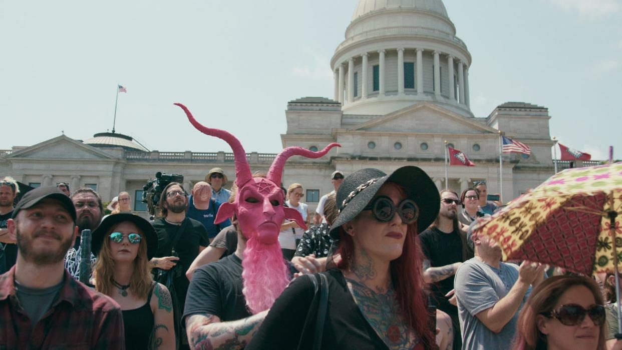 Supporters of the Satanic Temple rally for religious liberty in Little Rock, Arkansas, in "Hail Satan?"
