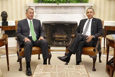 U.S. President Barack Obama meets with Speaker of the House John Boehner in the Oval Office of the White House in Washington February 25, 2014. REUTERS/Kevin Lamarque