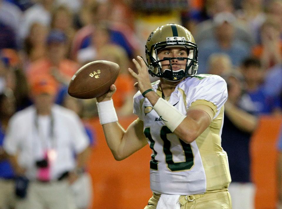 UAB quarterback Bryan Ellis throws a pass during a game against Florida on Sept. 10, 2011, in Gainesville, Florida. Ellis became a college assistant coach, and on Monday was hired at Georgia Southern as offensive coordinator and quarterbacks coach.