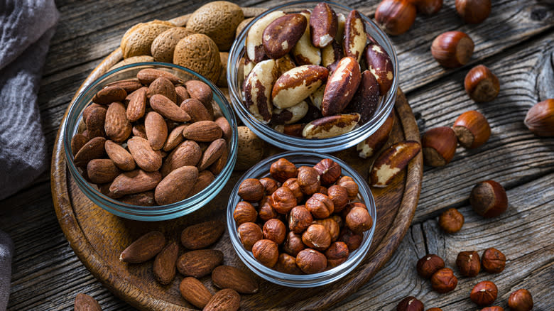 various nuts in bowls