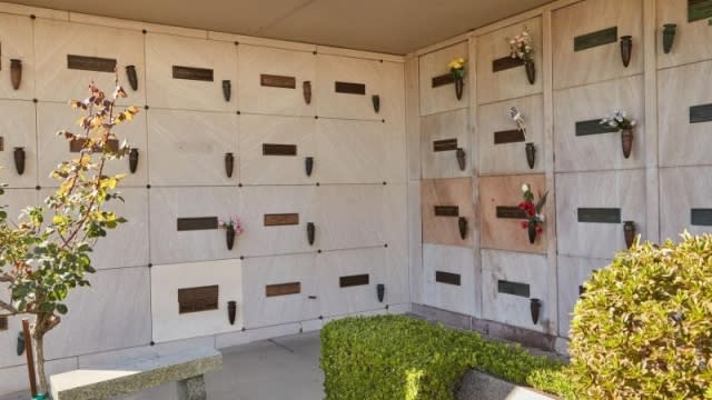 Burial crypts in the Pierce Brothers Westwood Village Memorial Park & Mortuary in Los Angeles, California.