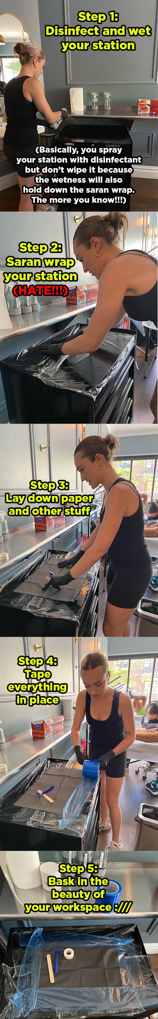 Syd Robinson setting up her tattooing station.