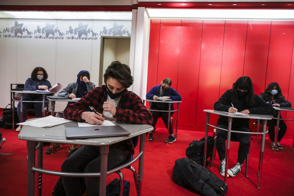 BURLINGTON - MARCH 16: Students attend class at Burlington High School's new campus in Burlington, VT on March 16, 2021. 