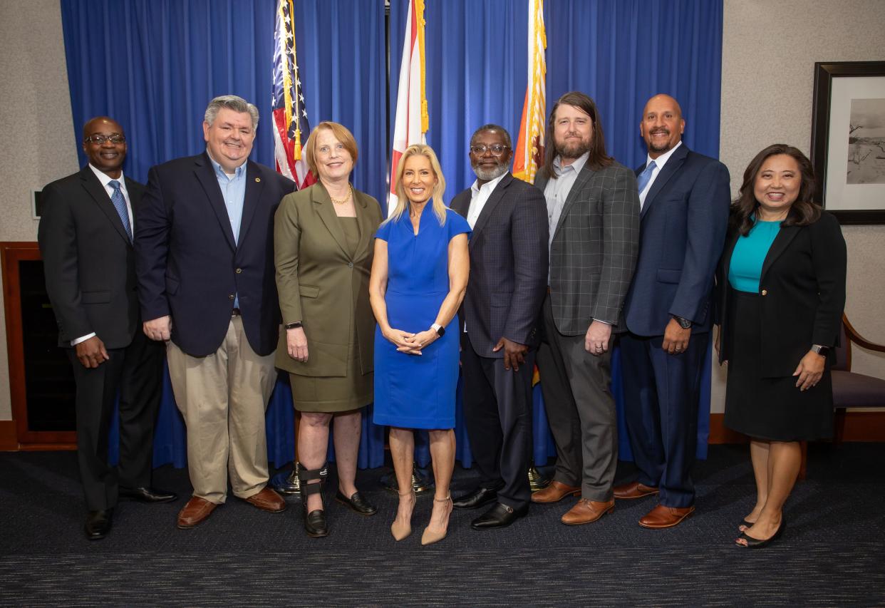 Mayor Donna Deegan (center) announced her newest round of appointments Thursday, Aug. 10, 2023, (from left to right) Gregory Grant, Jimmy Midyette, Randy DeFoor, Rudy Jamison, Jr., Bill Delaney, Alex Alston and Nina Sickler.