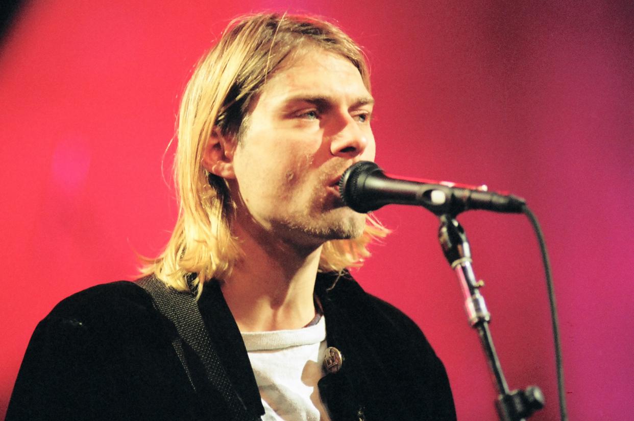 SEATTLE - DECEMBER 13:  Kurt Cobain at The 1993 MTV Live And Loud at Pier 48 on December 13th, 1993 in Seattle, WA.  (Photo by Jeff Kravitz\ Getty Images)