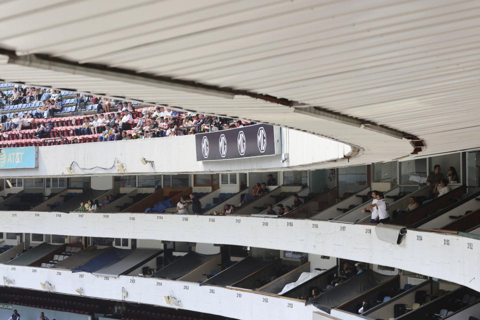 People use skyboxes during a Kings League Americas soccer game at Azteca Stadium in Mexico City, Saturday, May 4, 2024. FIFA asks host stadiums for the World Cups to relinquish full control of the building 30 days before the first match and seven days after the last one, including the boxes. (AP Photo/Ginnette Riquelme)