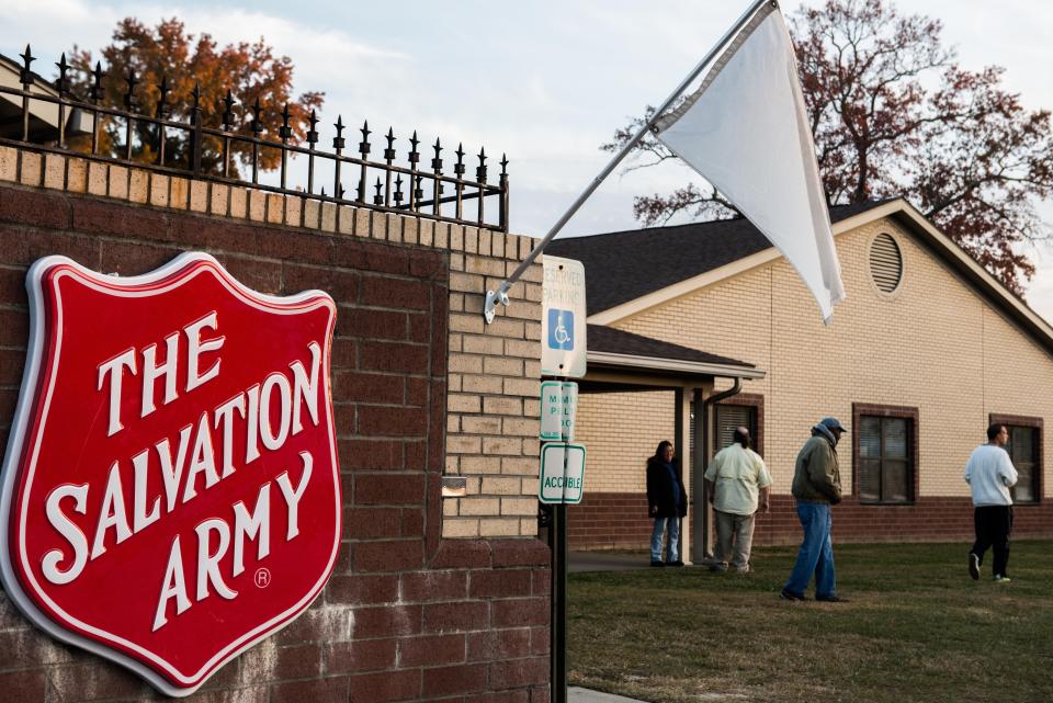 A white flag hangs outside The Salvation Army shelter on Alexander St.