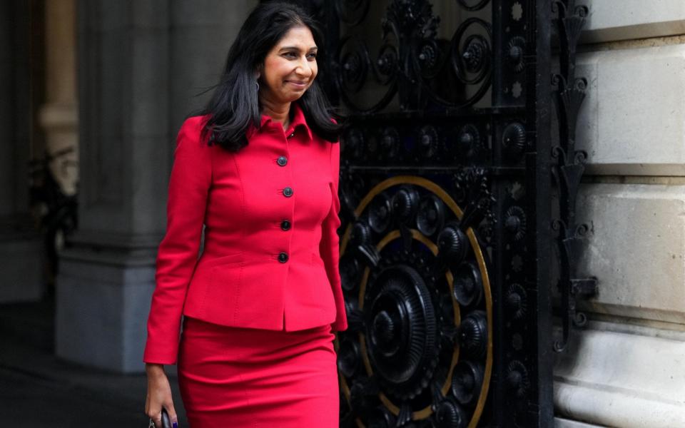 Suella Braverman, the new Home Secretary, is pictured arriving in Downing Street this morning - Carl Court/Getty Images Europe 