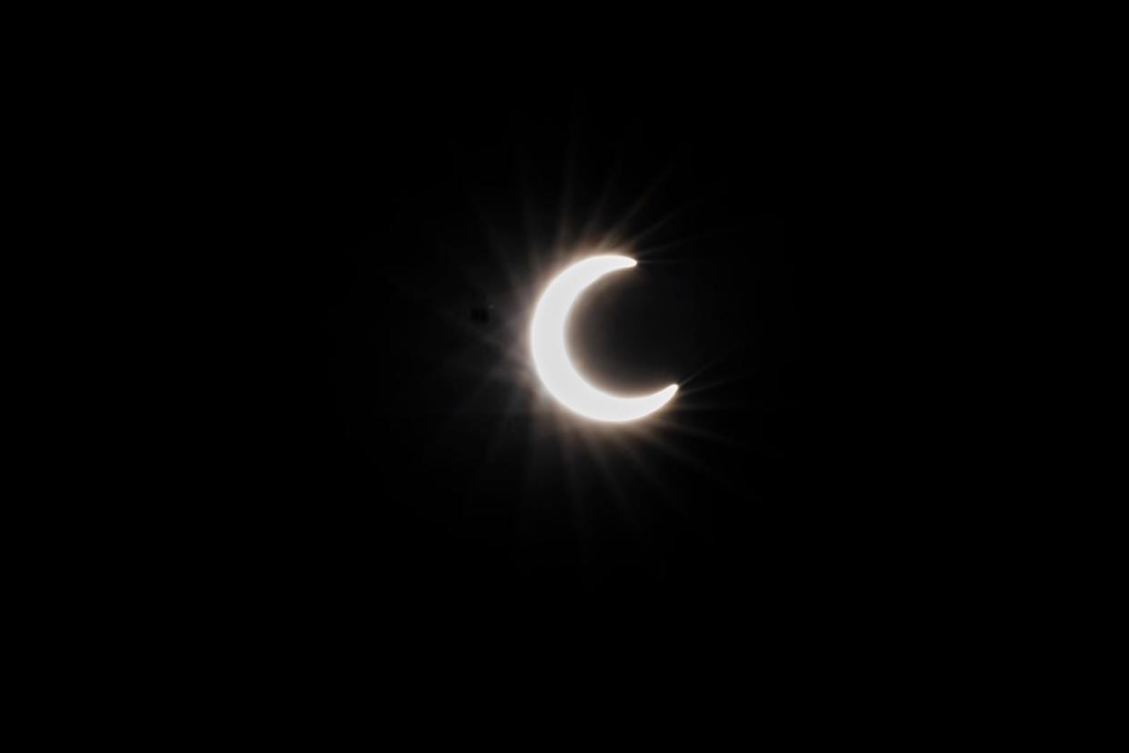 The annular solar eclipse is seen over Austin City Limits weekend two, day two on Friday, Oct. 13, 2023.