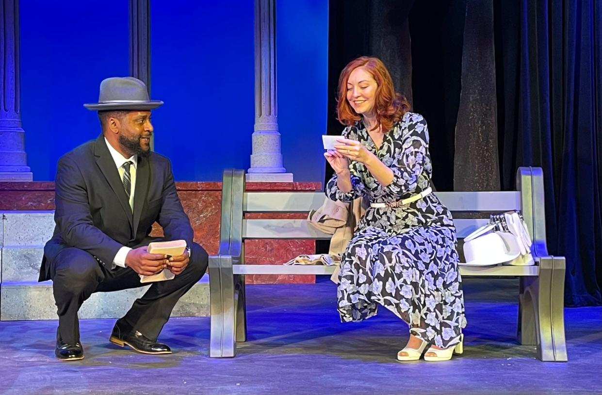 Jonathan Lispcome and Samantha Lewis in "Alabama Story" at Theatre Jacksonville. The production continues, Thursday through Sunday, the next two weeks.