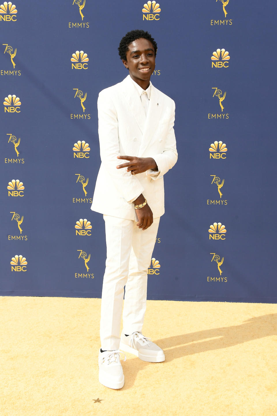 <p>McLaughlin looked sharp in a head-to-toe monochromatic look. (Photo: Getty Images) </p>