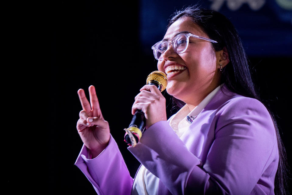 Image: Democratic candidate Jessica Cisneros at the 'Get Out the Vote' rally on Feb. 12, 2022 in San Antonio. (Brandon Bell / Getty Images)