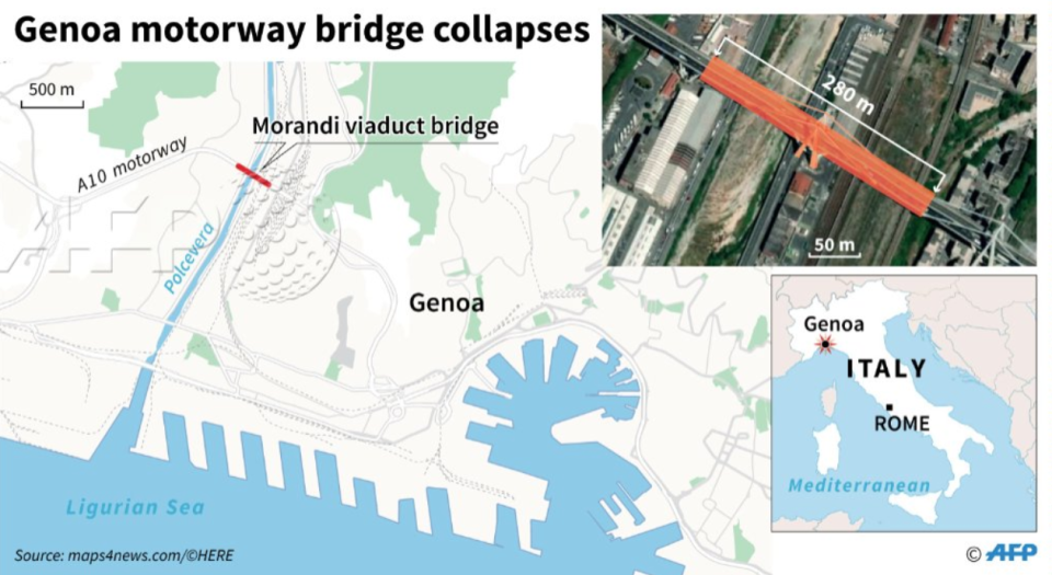  The area where the motorway viaduct collapsed in Genoa, northern Italy. (AFP)