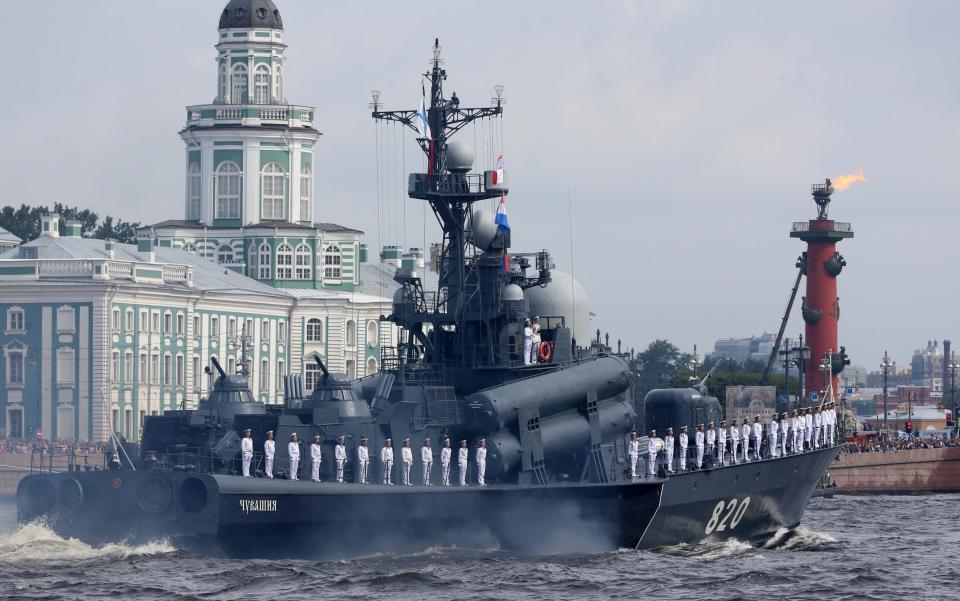 The Chuvashia missile boat is seen on Neva river  - Credit: Mikhail Svetlov/Getty Images