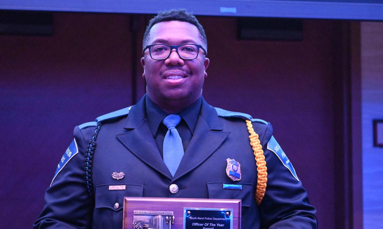 Officer Randall McMurray is awarded with Officer of the Year at the annual South Bend Police Awards on March 20, 2024 at the Four Winds Casino, 3000 Prairie Ave, South Bend.