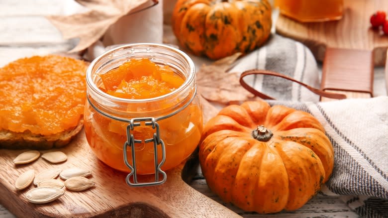 pumpkins and jar of chutney