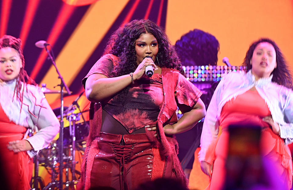 Lizzo performs onstage during the YouTube Brandcast 2022 at Imperial Theatre on May 17, 2022 in New York City. (Photo by Noam Galai/Getty Images for Youtube)