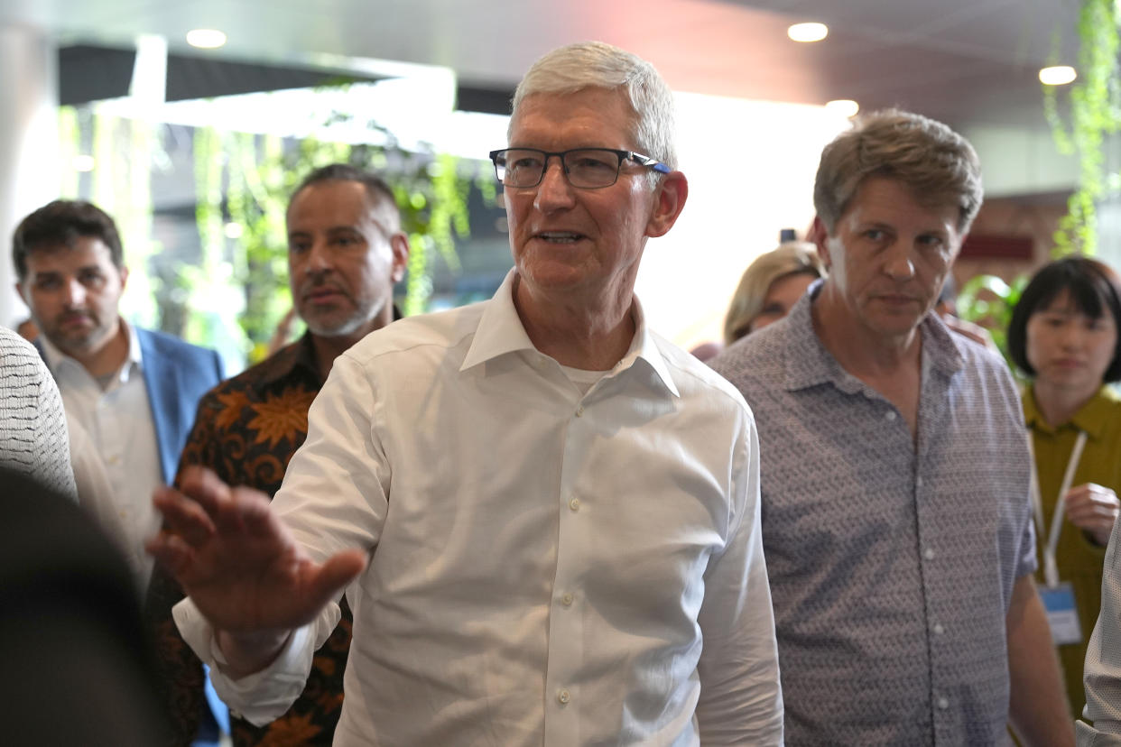 Tim Cook arrives at the Apple Developer Academy in Tangerang, Banten, Indonesia. Photographer: Dimas Ardian/Bloomberg