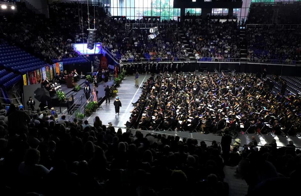 Bachelor of Science students walk across the stage during one of 3 MTSU 2022 Spring graduation ceremonies on Saturday, May 7, 2022.