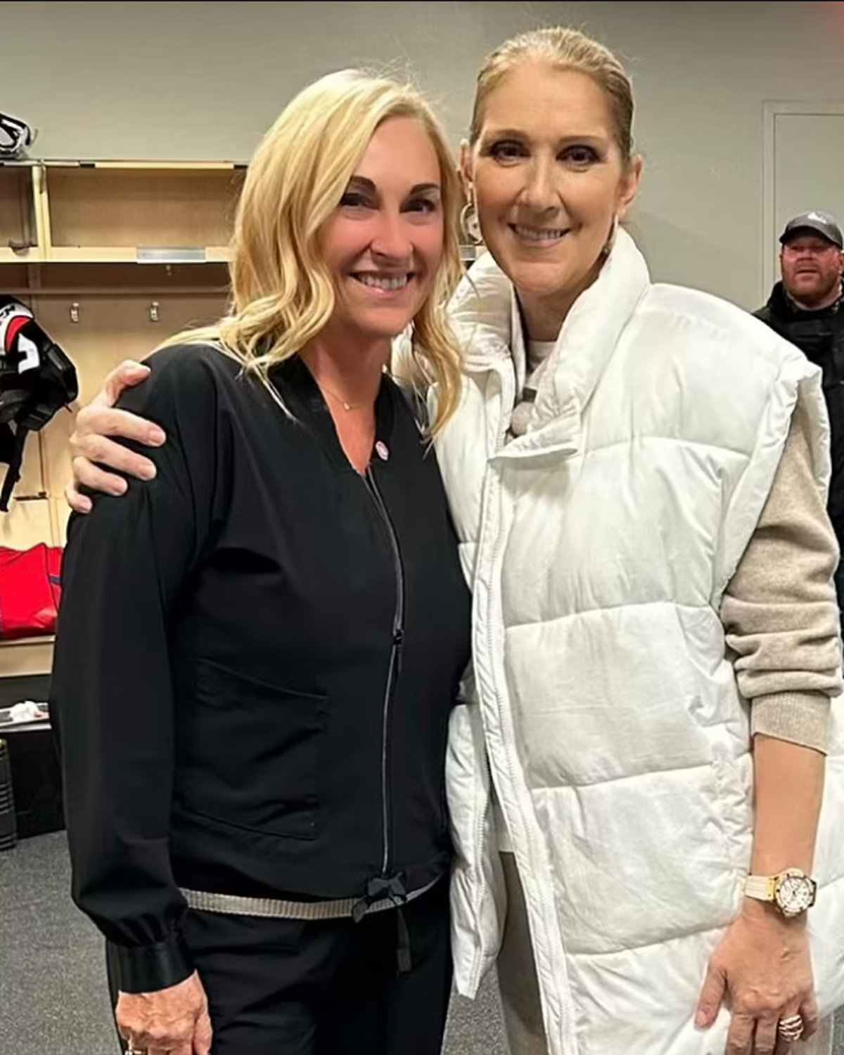 Celine Dion pictured in Las Vegas on Monday night with Montreal's vice-president of hockey communications Chantal Machabée (Instagram/Chantal Machabée )