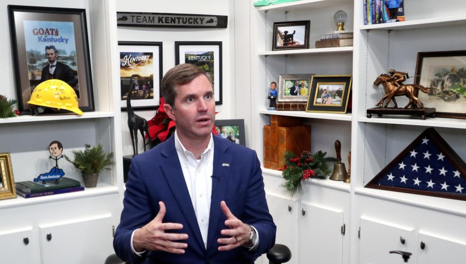 Governor Andy Beshear in the end of his third year interview with Courier Journal reporter Morgan Watkins.Dec. 7, 2022