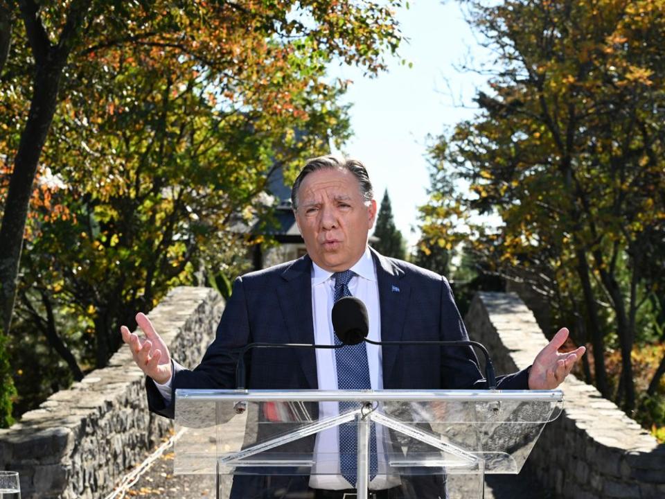  Quebec Premier and Coalition Avenir Quebec Leader François Legaultspeaks at a news conference in Saint-Francois on the Île d’Orléans.