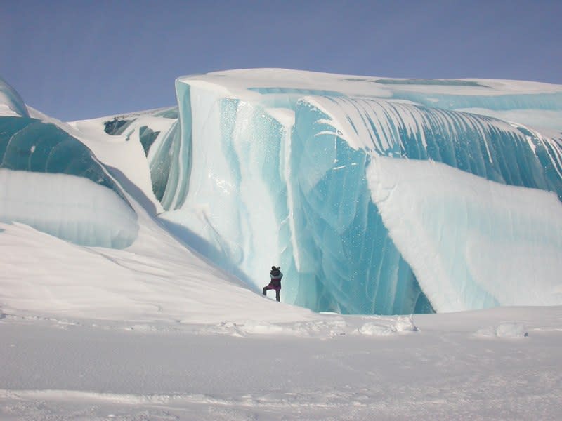 “I walked to these blue icebergs with a group made up of transitioning scientists like me and winter-overs [people who winter in the area] who knew of the location of these beauties,” Travoullion says. “It was just one of the many amazing sights that you can find on the coast of Antarctica.” <a href="http://www.astro.caltech.edu/~tonyt/Tonys_site/About_Me.html" rel="nofollow noopener" target="_blank" data-ylk="slk:(Photo by Tony Travouillon);elm:context_link;itc:0;sec:content-canvas" class="link ">(Photo by Tony Travouillon)</a>