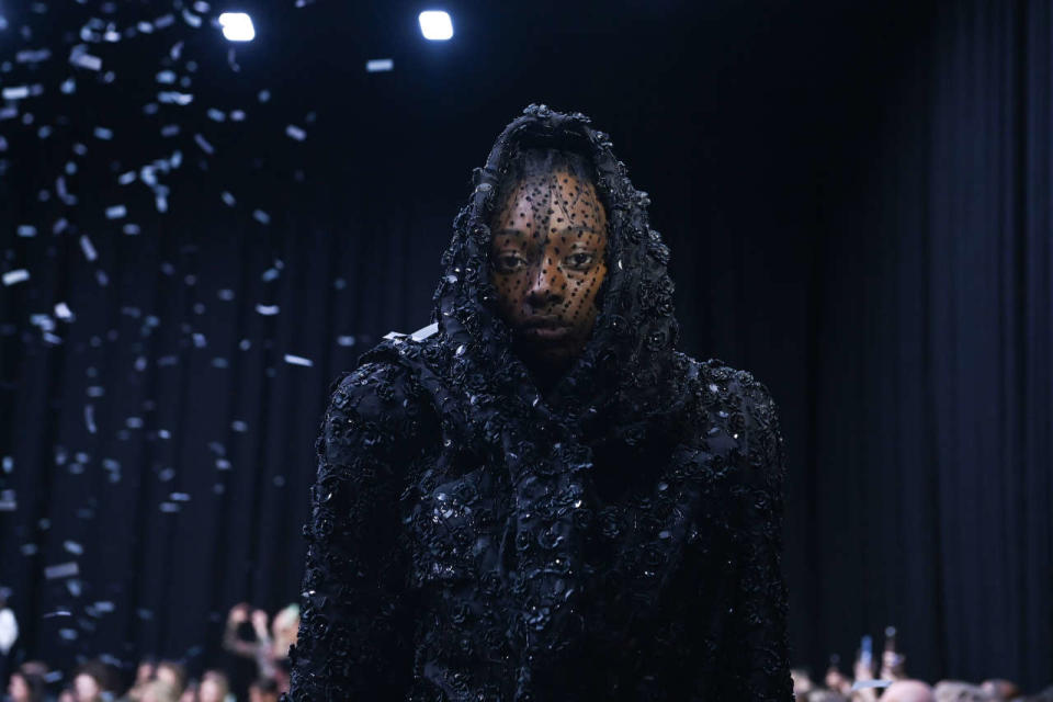 LONDON, ENGLAND - SEPTEMBER 20: A model walks the runway at the finale of the Richard Quinn show during London Fashion Week September 2022 on September 20, 2022 in London, England. (Photo by Kate Green/BFC/Getty Images)