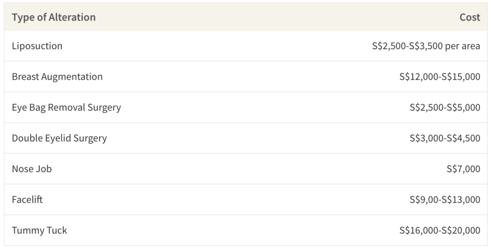 Average Cost of Plastic Surgery in Singapore 2021