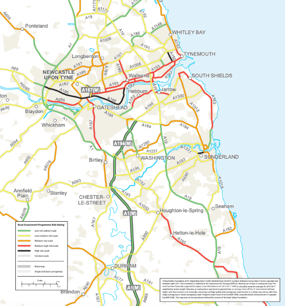 The high-risk roads in the north-east of the country (Road Safety Foundation) 