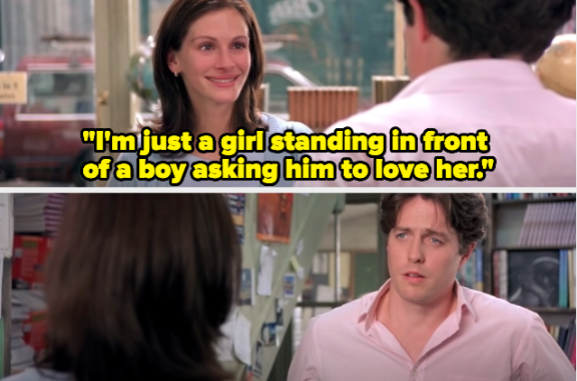 A woman says, "I'm just a girl standing in front of a boy asking him to love her."