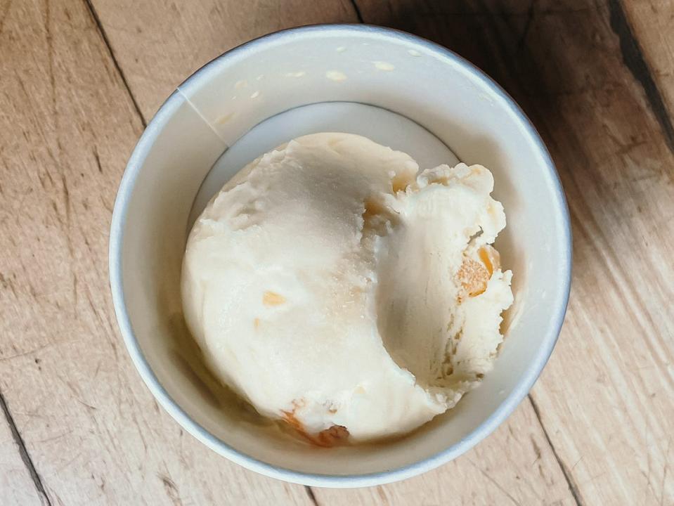 scoop of triple mango ice cream from baskin robbins