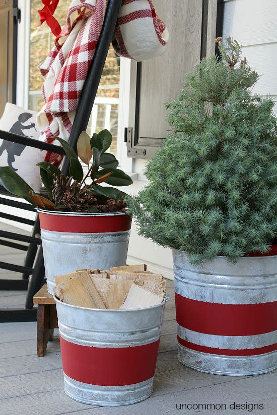 DIY Striped Galvanized Buckets