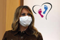 First lady Melania Trump listens during a round table discussion at Concord Hospital, Thursday, Sept. 17, 2020, in Concord, N.H. (AP Photo/Mary Schwalm)