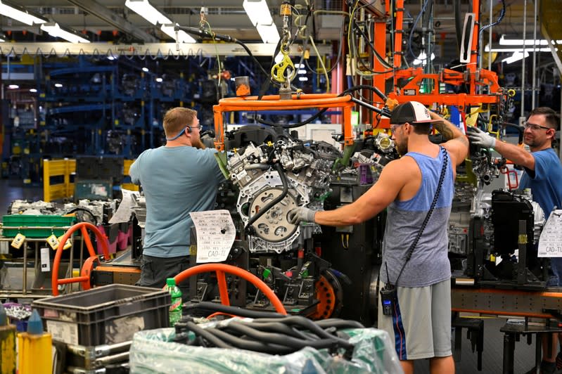 FILE PHOTO: Engines arrive on the assembly line at the General Motors (GM) manufacturing plant in Spring Hill