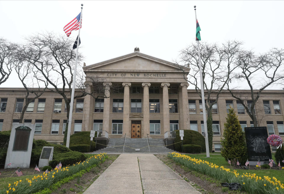 The exterior of New Rochelle City Hall, pictured April 11, 2024.