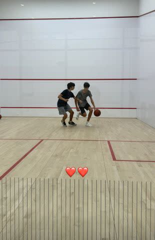 <p>Tom Brady Instagram</p> Tom Brady's sons Ben and Jack playing basketball