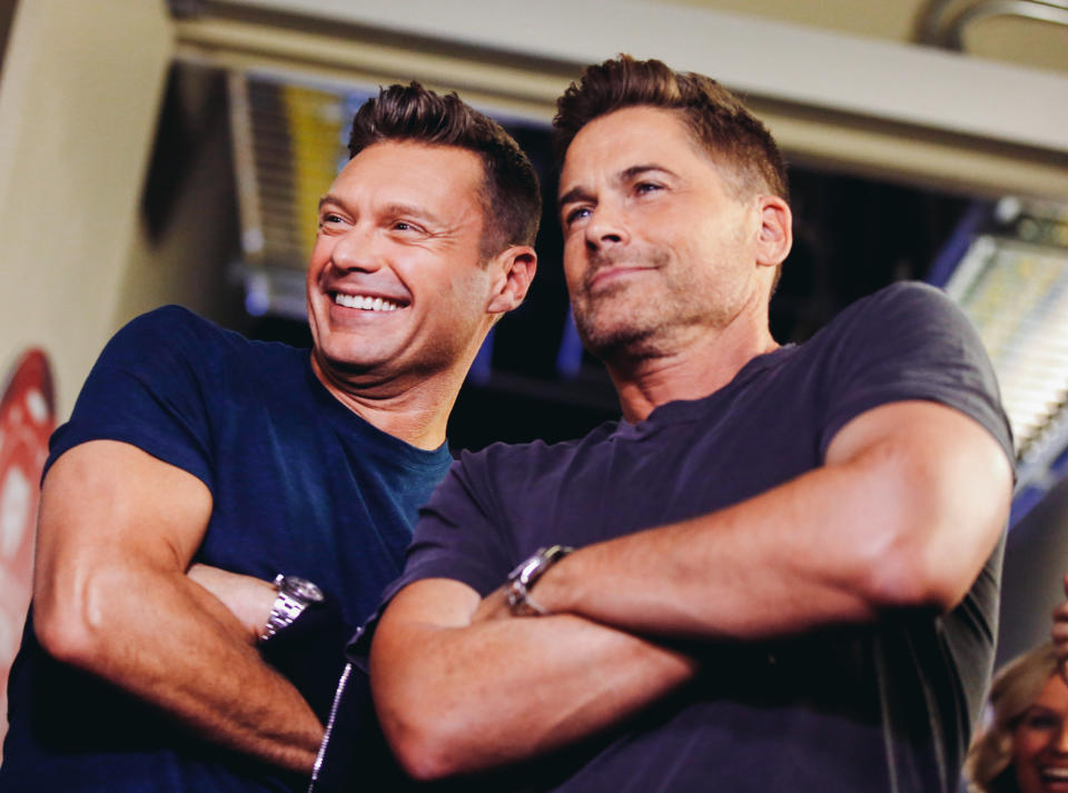 <p>LAS VEGAS, NV – SEPTEMBER 22: Ryan Seacrest (L) and Rob Lowe attend the 2017 iHeartRadio Music Festival at T-Mobile Arena on September 22, 2017 in Las Vegas, Nevada. (Photo: Getty Images for iHeartRadio) </p>