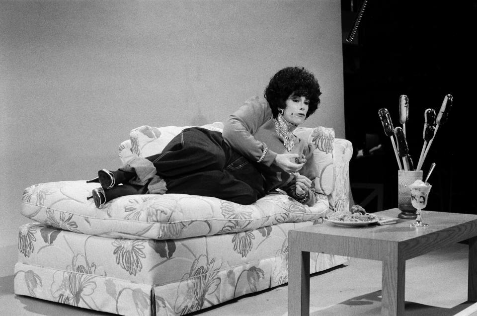 Joan Rivers portrays Elizabeth Taylor during the 'Calvin Klein Jeans' skit on "Saturday Night Live" on April 9, 1983. (Alan Singer/NBC/NBCU Photo Bank) 
