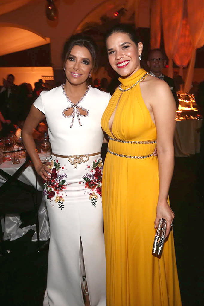 Eva Longoria and America Ferrera hung out long after presenting together during the ceremony. (Photo: Getty Images)