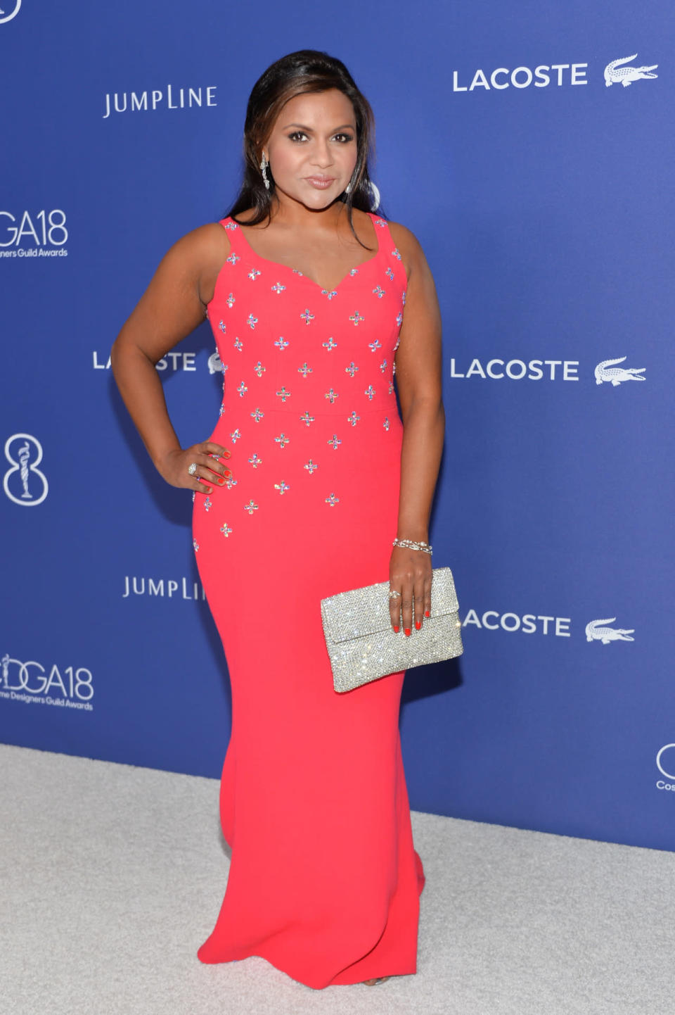 Mindy Kaling in a custom Salvador Perez gown at the 18th Costume Designers Guild Awards at the Beverly Hilton on Feb. 23, 2016, in Beverly Hills, Calif.