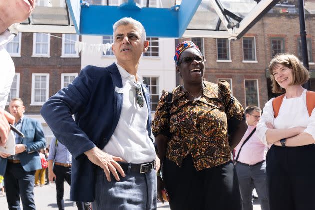 Mayor of London Sadiq Khan with Rosamund adoo-kissi-debrah, CEO of the Ella Roberta Family Foundation. (Photo: James Manning - PA Images via Getty Images)