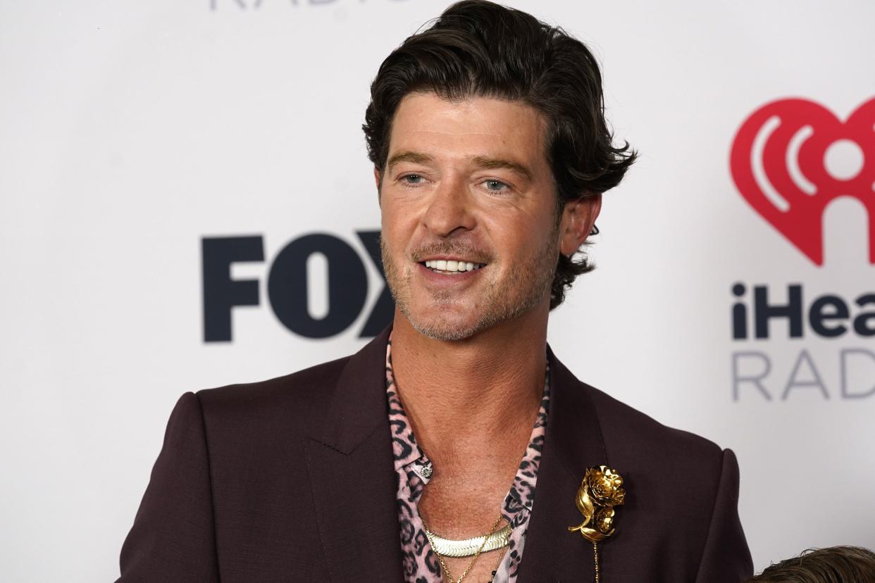 (File) Robin Thicke attends the iHeartRadio Music Awards at the Dolby Theatre on Thursday, May 27, 2021, in Los Angeles.