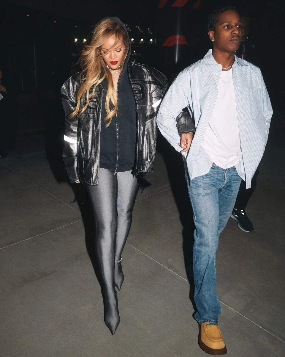 Rihanna and A$AP Rocky in the PUMA Paddock at the inaugural Las Vegas Grand Prix on Nov. 18, 2023.