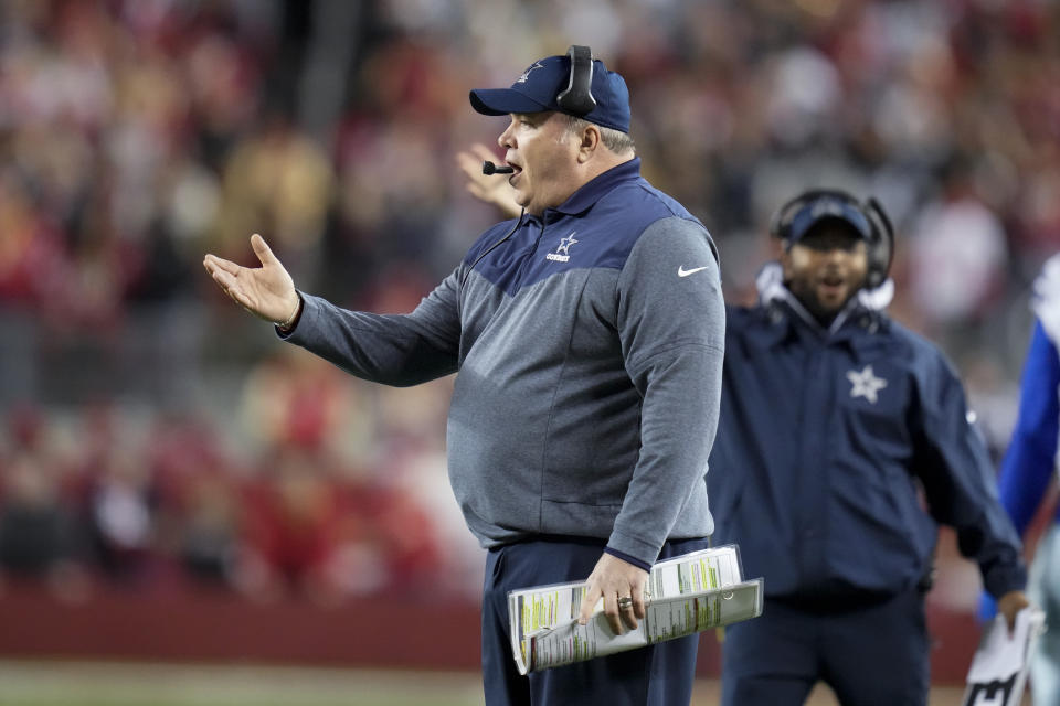 Dallas Cowboys head coach Mike McCarthy suffered his second straight playoff loss to the San Francisco 49ers on Sunday in Santa Clara, Calif. (AP Photo/Godofredo A. V&#xe1;squez)