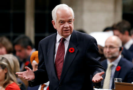 FILE PHOTO: Canada's Immigration Minister John McCallum speaks during Question Period in the House of Commons on Parliament Hill in Ottawa, Ontario, Canada October 31, 2016. REUTERS/Chris Wattie