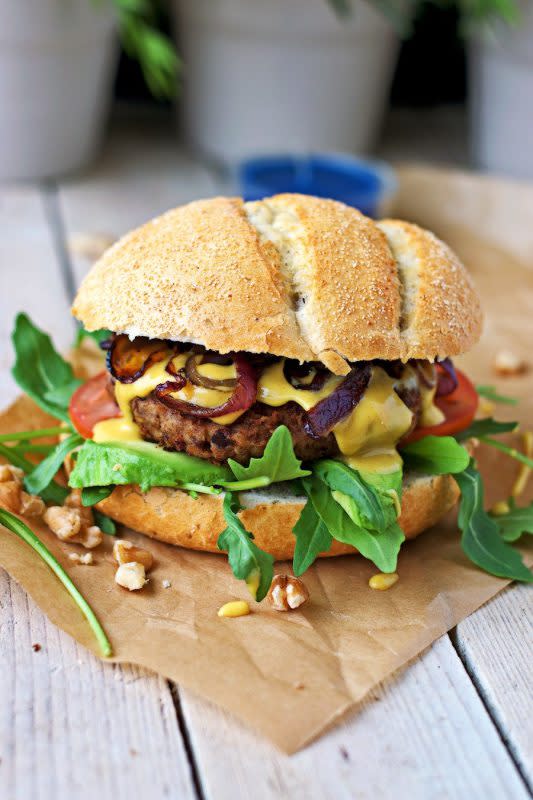 <p>Contentedness Cooking</p><p>This vegan burger is perfect with the sweet and spicy flavors of the creamy maple mustard sauce.</p><p><strong>Get the recipe: <a href="https://www.contentednesscooking.com/vegan-lentil-burger/" rel="nofollow noopener" target="_blank" data-ylk="slk:Vegan Lentil Burger;elm:context_link;itc:0;sec:content-canvas" class="link ">Vegan Lentil Burger</a></strong></p>