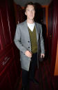 <b>Benedict Cumberbatch</b><br><br>The Sherlock actor wore a grey coat and olive cardigan for the London Collections: Men Fashion Week party hosted by Tommy Hilfiger and Esquire.