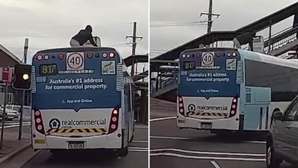 A teenager was filmed "bus surfing" in Sydney's southwest. Source: Facebook/Cabramatta 